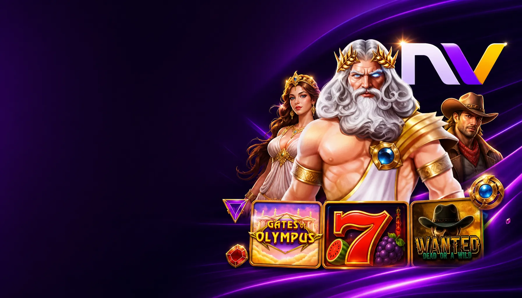 Hero banner featuring NV Casino branding with slot-inspired visuals and the original logo on the right side.